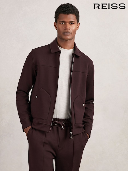 Roşu cireaşă - Reiss Newland Interlock Zip Through Overshirt (H49053) | 1,386 LEI