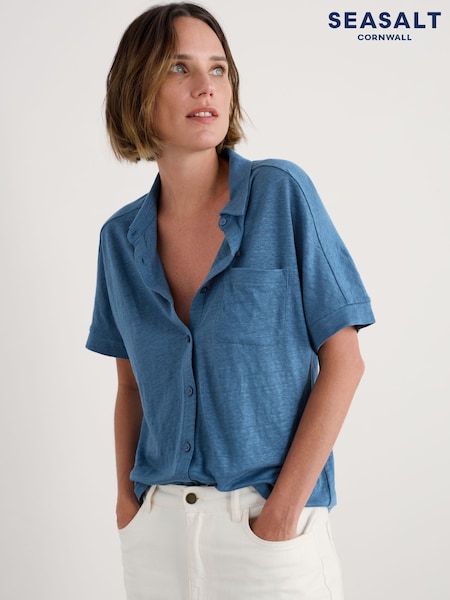 Blue - Seasalt Cornwall Parsley Fern Linen 100% Linen Jersey Shirt (H49133) | 84 €