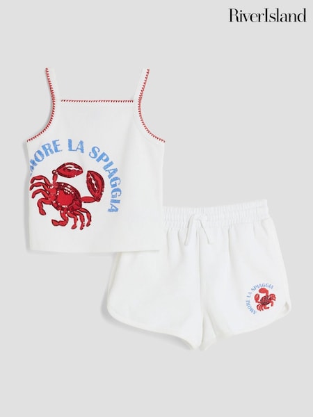 River Island White Girls Sequin Crab Top Runner Set (H49139) | AED116
