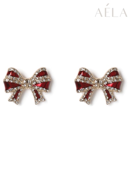 Aela Red Christmas Striped Bow Stud Earrings (H49156) | € 13