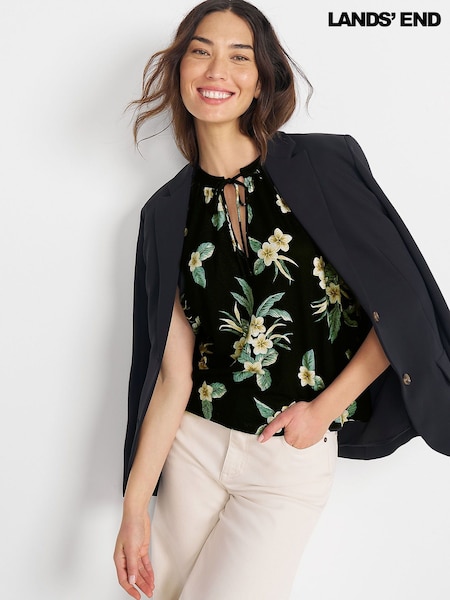 Lands' End Black Linen Blend Sleeveless Blouse (H49216) | €58