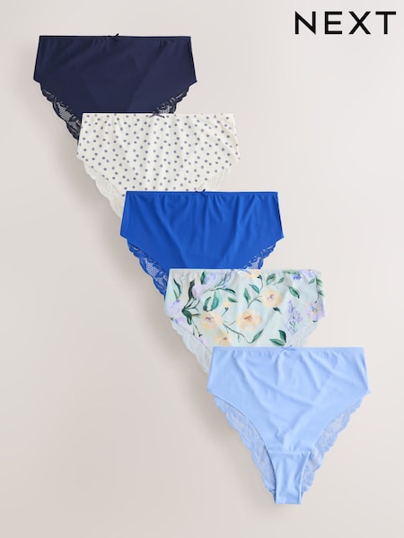 Blue Floral - Lace Back No Vpl Invisible Knickers 5 Pack