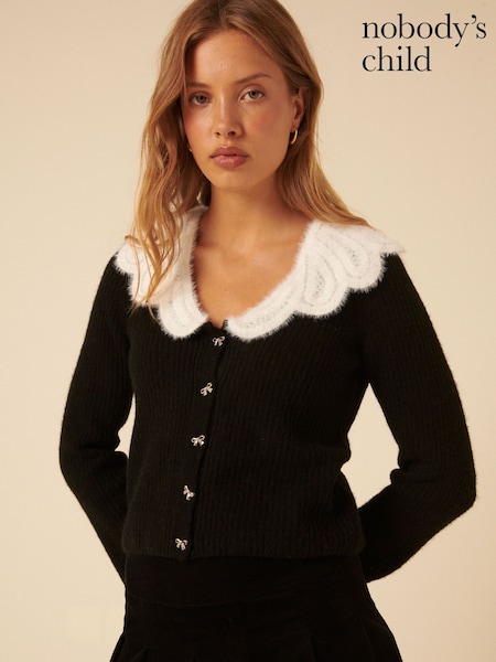 Nobodys Child Black Eyelash Crochet Collar Cardigan (H49261) | €104