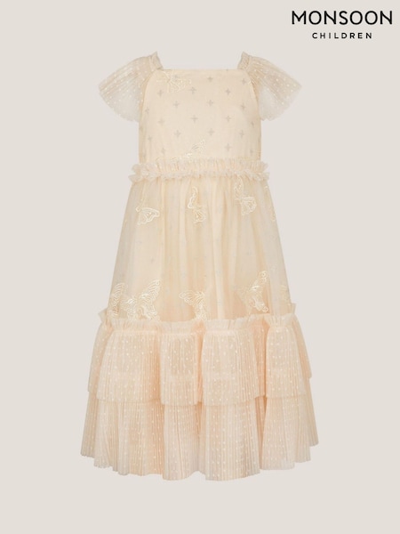 Monsoon Cream Anina Butterfly Ruffle Party Dress (H49279) | ₪302