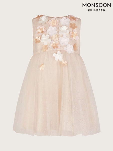 Monsoon Gold Baby Darcie 3D Flower Glitter Tulle Dress (H49289) | €74 - €81