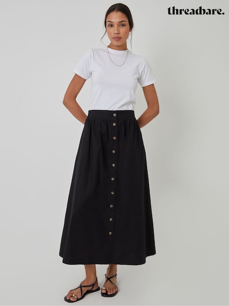 Threadbare Button Detail Maxi 100% Cotton Skirt with Pockets (H49398) | ‏196‏₪