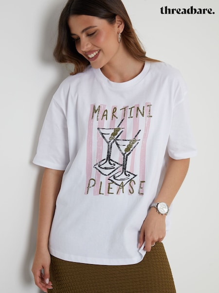 Threadbare Boyfriend Fit 'Martini Please' Graphic Print T-Shirt (H49404) | R$ 255