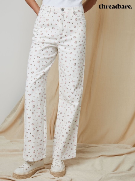 Threadbare White Petite Floral Wide Leg Denim Jeans (H49410) | €53