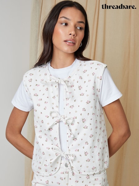 Threadbare Floral Tie Front Denim Gilet (H49411) | €42