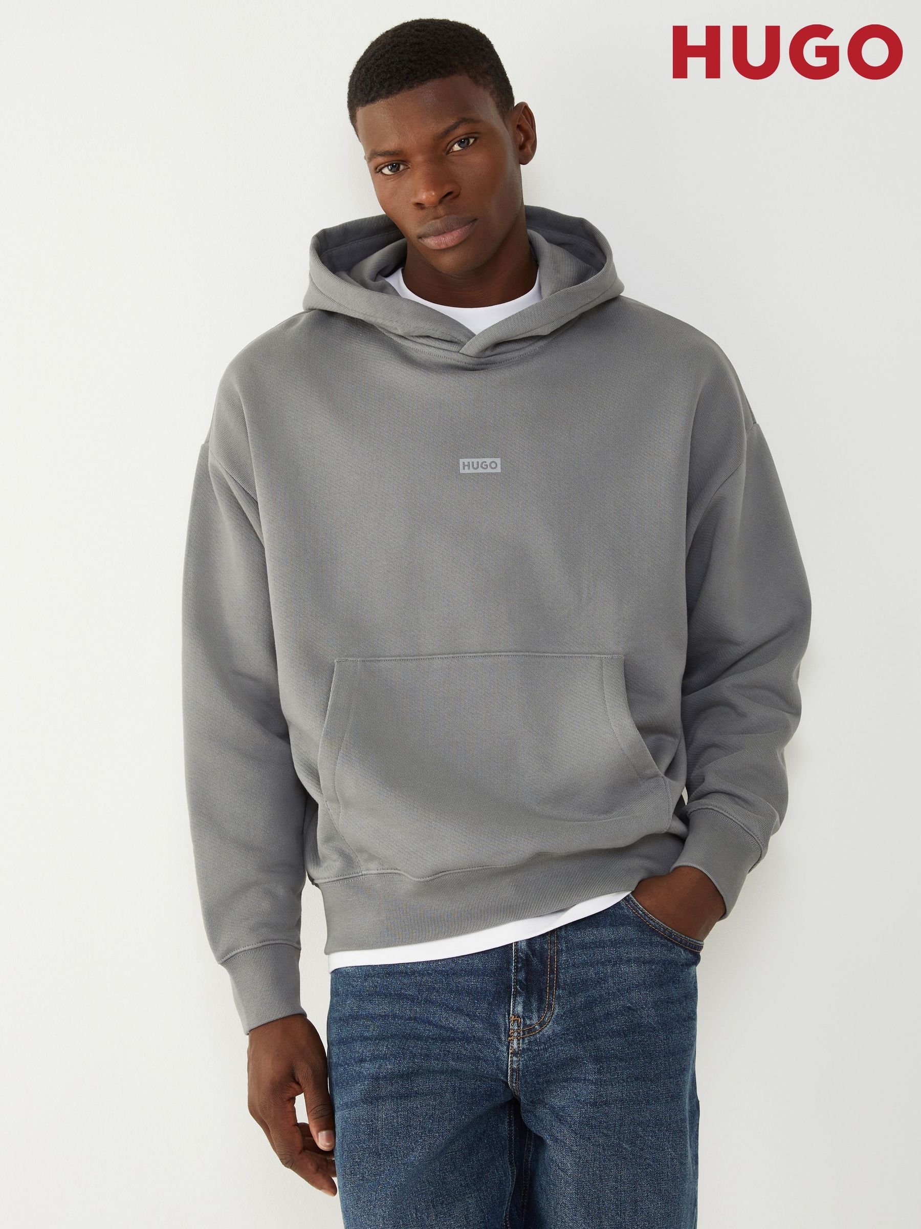 Men's Hugo Boss Grey Hooded Cotton Sweatshirtsandhoodies | Next Oman