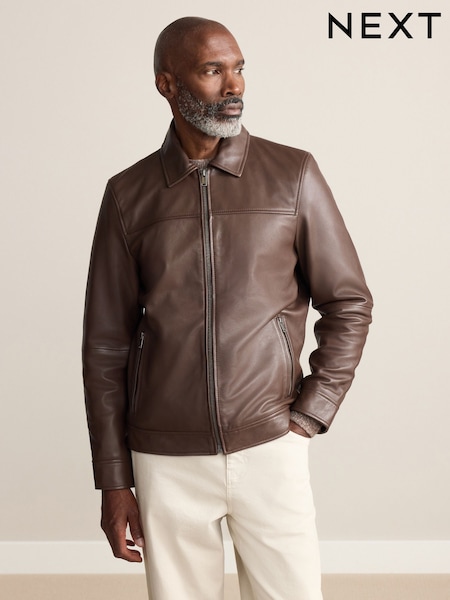 Red Brown Signature Leather Collared Jacket (H49480) | €178