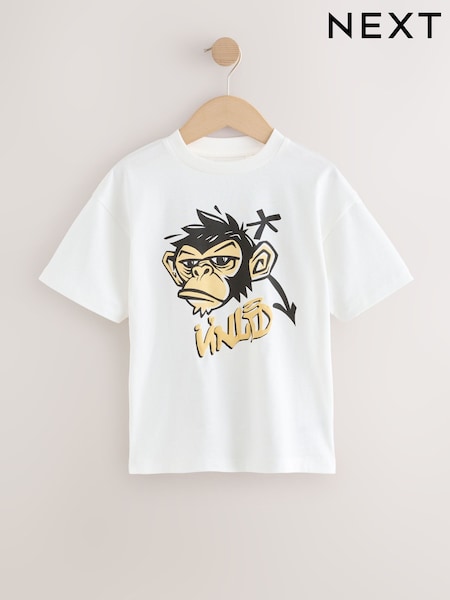 Ecru White Monkey Relaxed Fit Short Sleeve Graphic T-Shirt (3-16yrs) (H49485) | €8.50 - €13