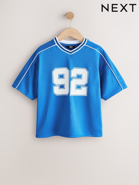 Albastru cobalt - Mesh Varsity Short Sleeve T-Shirt (3-16yrs) (H49501) | 74 LEI - 97 LEI