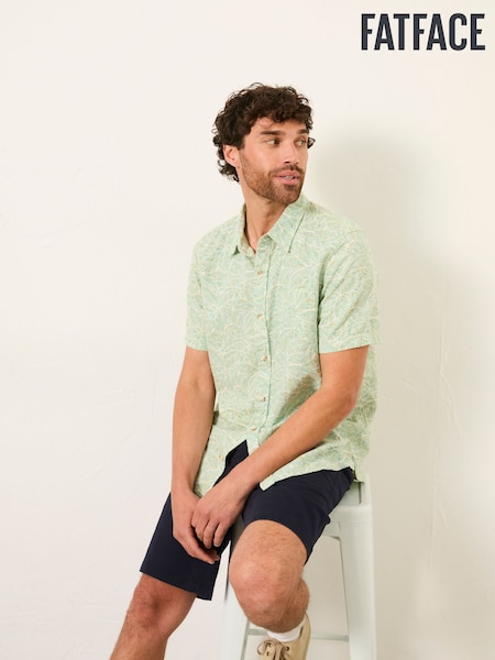 FatFace Mint Green Short Sleeve Leaf Print Shirt (H49518) | AED256