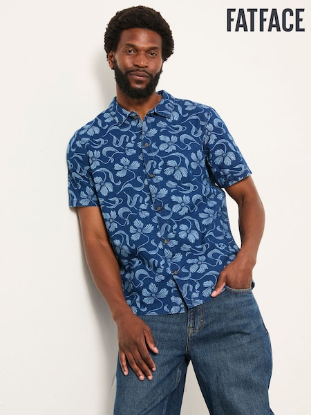 FatFace Indigo Blue Short Sleeve Hibiscus Print Shirt (H49527) | AED268