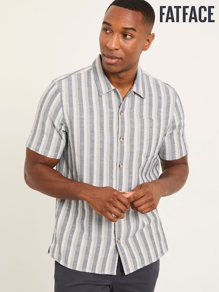 FatFace Denim Dark Blue Short Sleeve Stripe Shirt (H49541) | AED256
