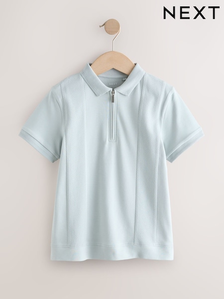 Blue Textured Short Sleeve Zip Neck Polo Shirt (3-16yrs) (H49558) | AED61 - AED86