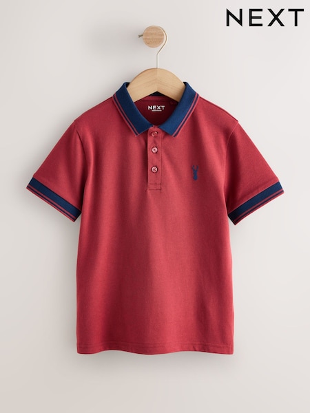 Rust/Navy Stripe Tipped Collar Short Sleeve Polo Shirt (3-16yrs) (H49560) | AED36 - AED61