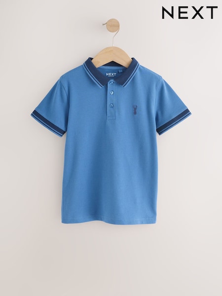 Blue/Navy Stripe Tipped Collar Short Sleeve Polo Shirt (3-16yrs) (H49564) | AED36 - AED61