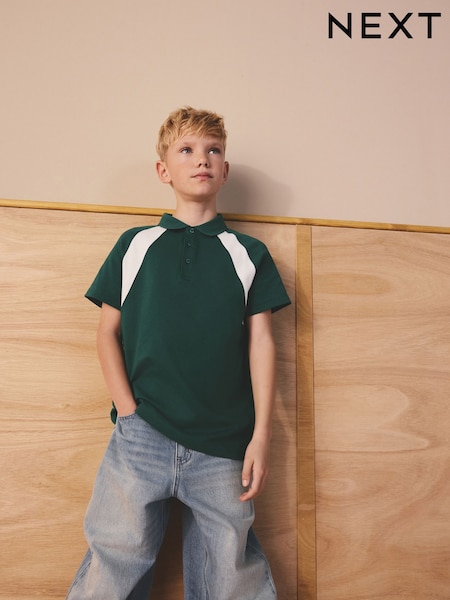 Green/White Short Sleeve Colourblock Polo Shirt (3-16yrs) (H49565) | $24 - $35