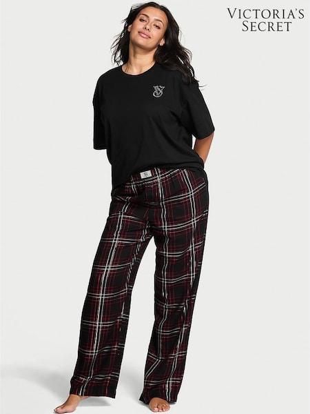 Victoria's Secret Black Christmas Tartan Short Sleeve Long Flannel Pyjama Set (H49677) | €71