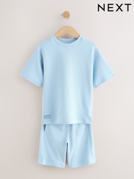 Light Blue Textured Short Sleeve T-Shirt and Shorts Set (3-16yrs) (H49697) | €16.50 - €26