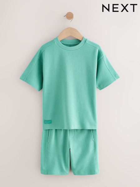 Green Textured Short Sleeve T-Shirt and Shorts Set (3-16yrs) (H49702) | €16.50 - €26
