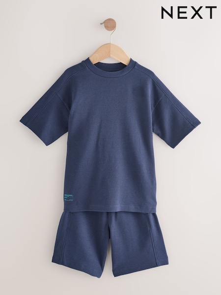 Navy Blue Textured Short Sleeve T-Shirt and Shorts Set (3-16yrs) (H49704) | €16.50 - €26