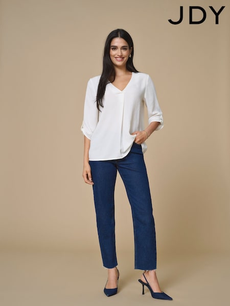 JDY White Woven V-Neck Top (H49745) | ₪101