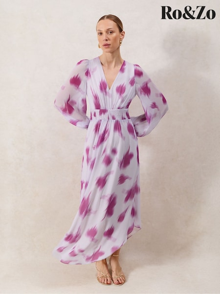 Ro&Zo Pink Petite Anya Blurred Floral Shirred Waist Dress (H49891) | 836 QAR