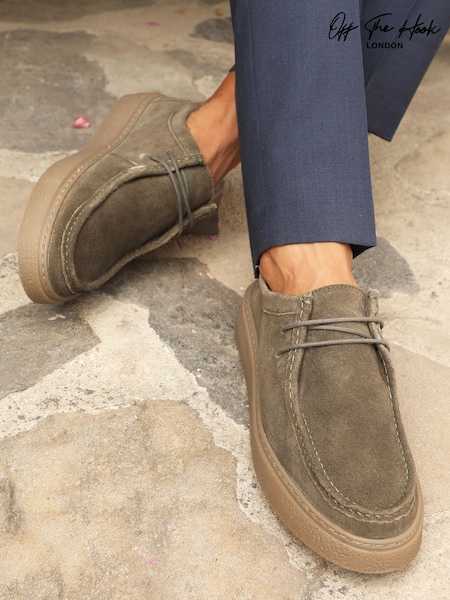 Off The Hook Green Els Suede Leather Casual Lace-Up Boat Shoes (H49924) | AED227