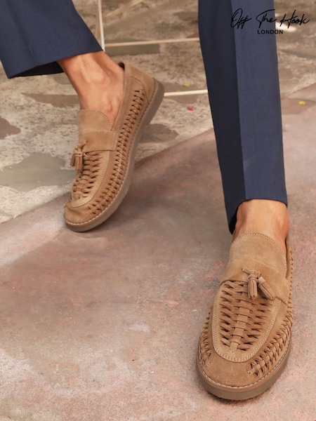 Off The Hook Tiger Tassel Suede Leather Slip-On Loafers with Woven Detail (H49936) | 55 €