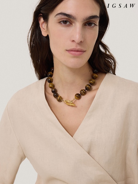 Jigsaw Brown Tigers Eye Bead Necklace (H49978) | €121