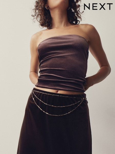 Chocolate Brown Metallic Skinny Tiered Beaded Belt (H50030) | 123 QAR
