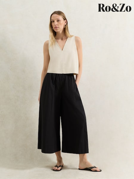Ro&Zo Black Petite 100% Cotton Poplin Culottes (H50053) | €113