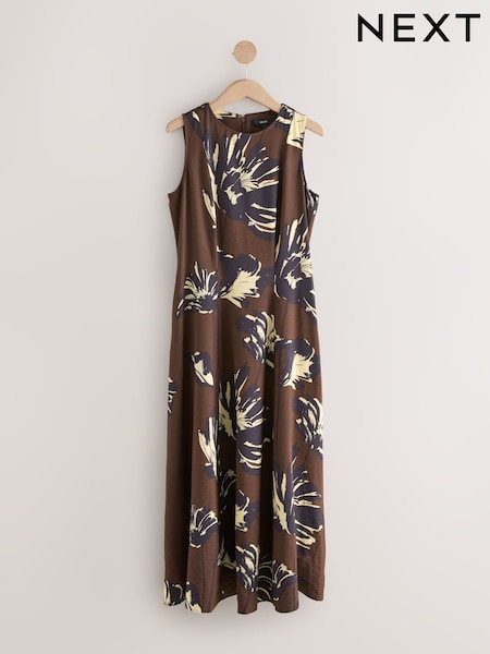 Brown Floral Sleeveless Column A-Line Maxi Dress (H50054) | €67