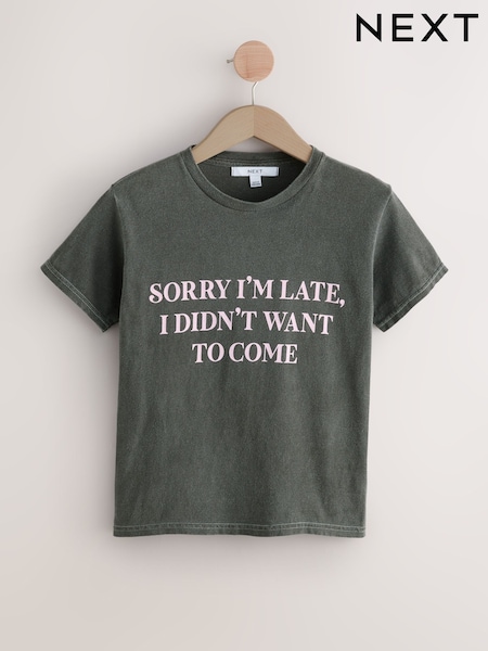 Cinza carvão - Slimmer Fit Fun Slogan Graphic Print Short Sleeve Crew Neck T-Shirt (H50066) | R$ 210
