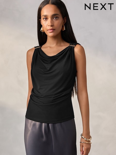 Black Sleeveless Hardware Drape Top (H50226) | €34.50