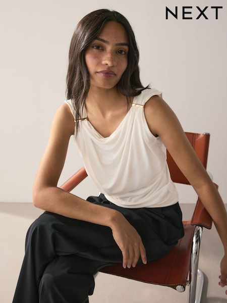 Ecru Sleeveless Hardware Drape Top (H50245) | €34.50