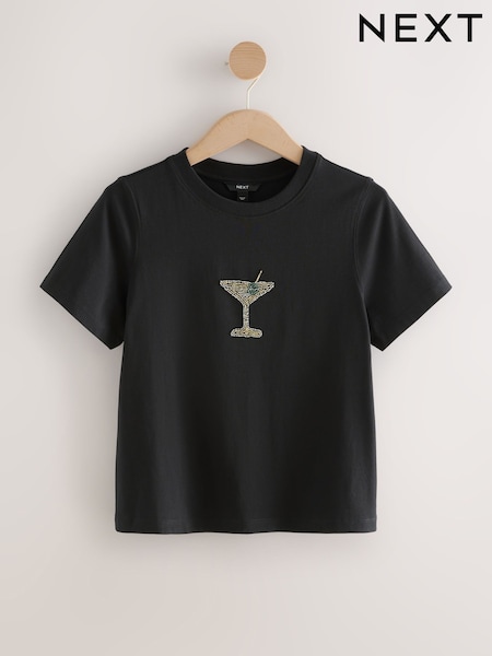 Black Martini Short Sleeve Crew Neck Embelished T-Shirt (H50246) | €27