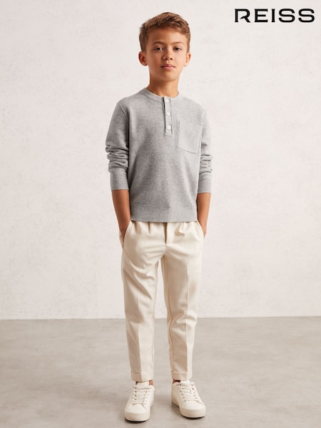 Reiss Mid Grey Melange Harrison Cotton Blend Rib Knit Henley Top (H50347) | €55