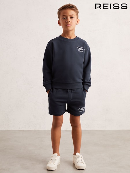 Reiss Washed Blue Moor Cotton Blend Motor Cars Sweat Shorts (H50380) | €40