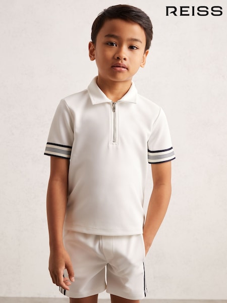 Reiss White Wills Textured Half Zip Polo Shirt (H50390) | €45