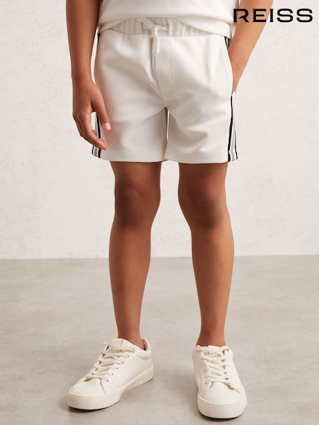 Reiss White Terry 9-13 yrs Side Stripe Textured Shorts (H50399) | AED216