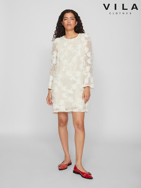 VILA Birch Long Sleeve Embroidered Dress (H50428) | €102