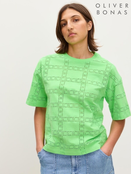 Oliver Bonas Green Square Broderie T-Shirt (H50489) | €59