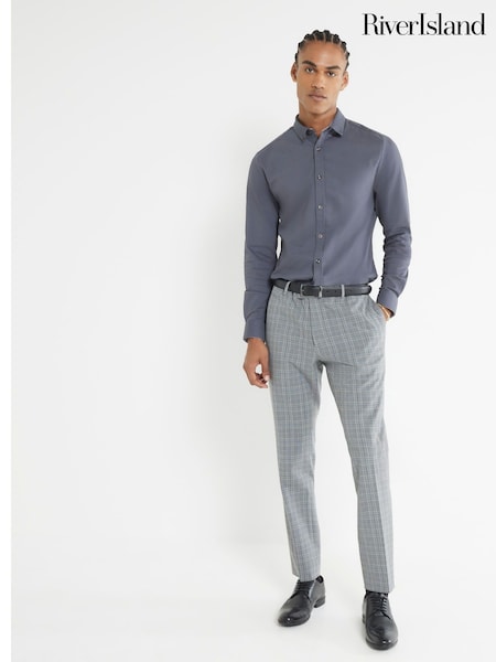 River Island Grey Textured Muscle Fit Shirt (H50500) | kr670