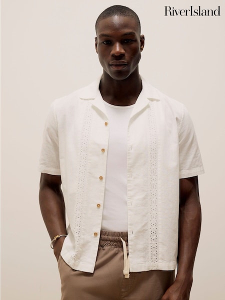 River Island White Crochet Tape 100% Cotton Shirt (H50506) | ₪181
