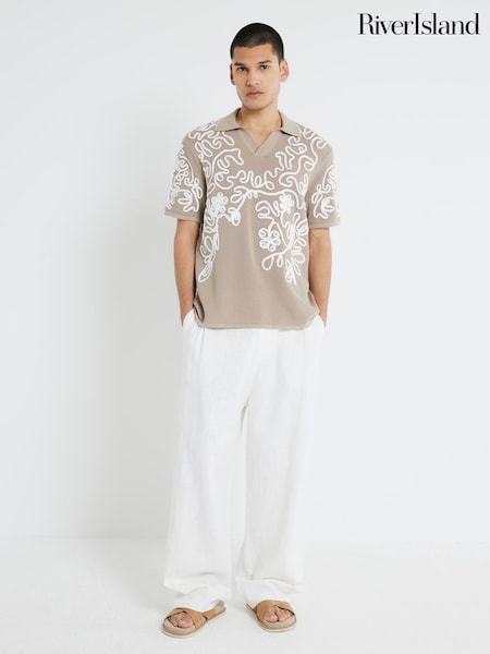 River Island Natural Artisan Cornelli Knit  Polo Shirt (H50511) | 243 QAR