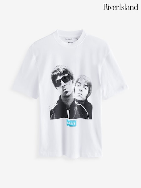 River Island White Oasis Band 100% Cotton T-Shirt (H50513) | R$ 255